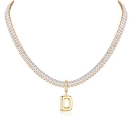 sineed Bubble Letter Necklace Gold Tennis Necklaces for Women 14K Gold Plated Cubic Zirconia Chunky Custom Name Necklace Gold Jewelry for Women (D)
