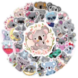 AUCEKO 50PCS Koala Stickers, Koala Themed Cartoon Stickers, Vinyl Material, Reusable, Perfect for Laptop, Water Bottle, Skateboard, Bike, Car, All Surfaces