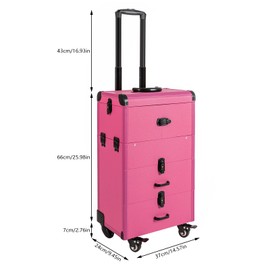 FTUREPAC Rolling Makeup Train Case, Makeup Artist Rolling Train Case with Wheels, Cosmetic Train Case Large Trolley Storage Case for Nail Technicians Cosmetology Case for Hairstylist, Rose Pink