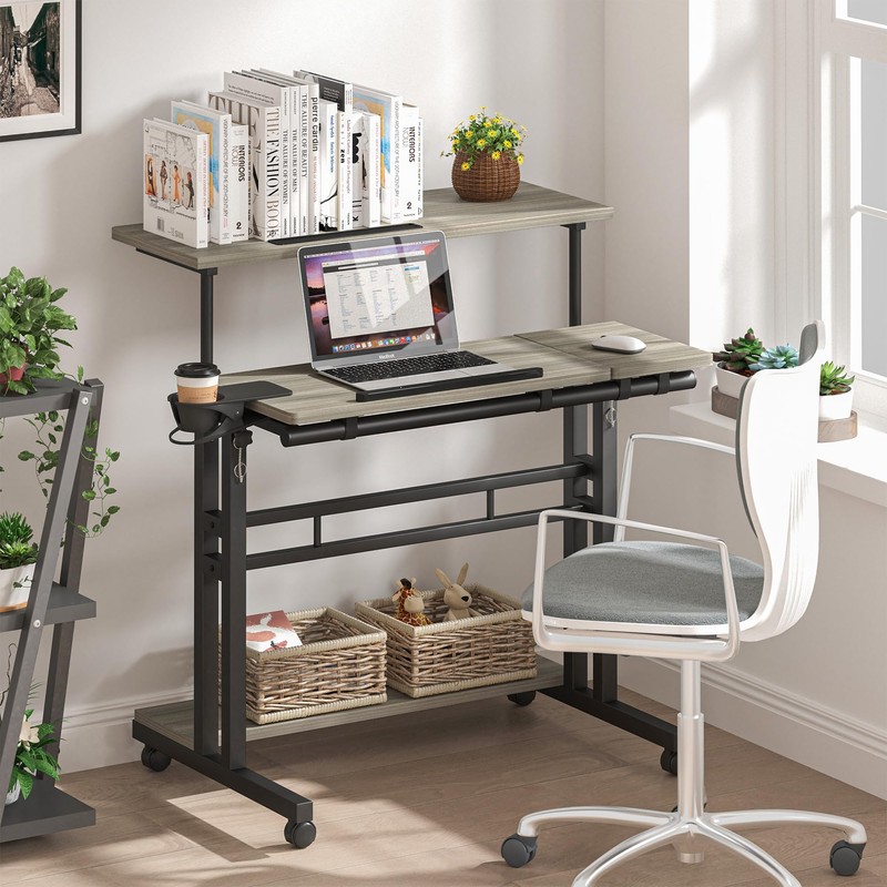 Panta Mobile Standing Desk, Adjustable Rolling Computer Desk with 3