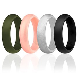 ROQ Silicone Rubber Wedding Ring for Women, Dome Solid Glitter & Metallic, Breathable Silicone Wedding Band, Anniversary Rings, Promise Ring, Multi Packs, Multi Colors, 7 UK, Silicone, No Gemstone
