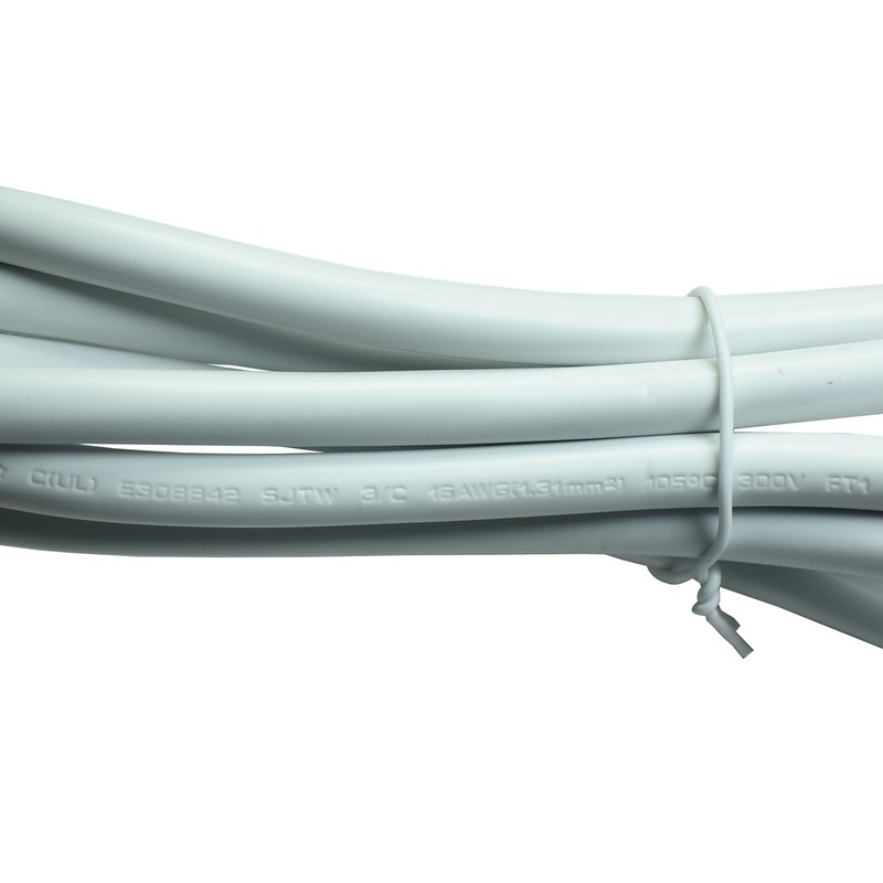 White 18AWG 3-Prong Power Cord with Open Wiring, 10Amp Max,