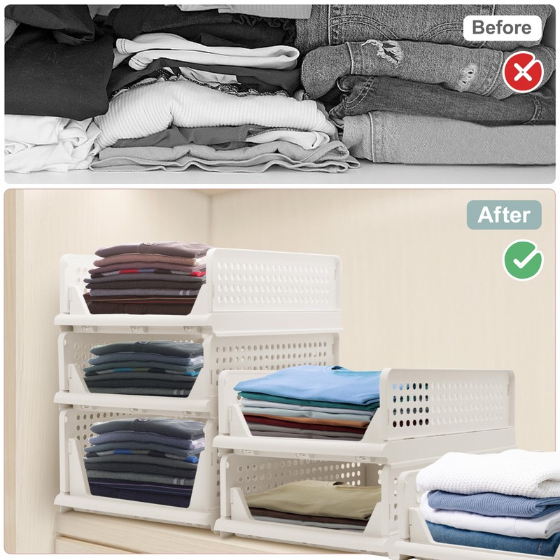 Goderewild Stackable Foldable Storage Baskets, Folding Storage Bins, Closet Organizers