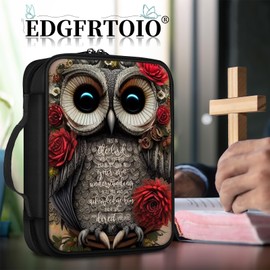 EDGFRTOIO Bible Cover, Trust in The Lord Owl Floral Bible Case with Handle and Zippered Pocket Standard Size Holy Bible Bag Women Gifts, Church Bag Portable Bible Carrying Book Case for Bible Study