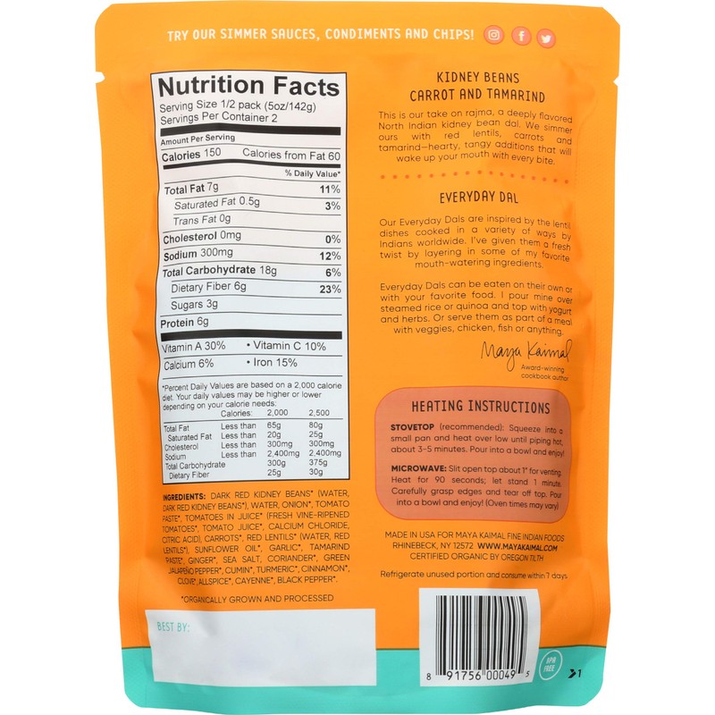 MAYA KAIMAL Organic Kidney Beans, Carrots & Tamarind Everyday Dal,