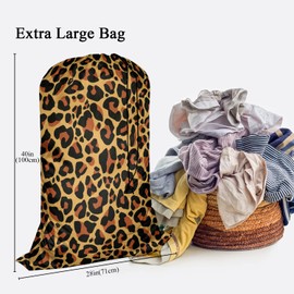 Swono Leopard Pattern Laundry Bag Large Heavy Duty Laundry Backpack with Adjustable Drawstring Closure Leopard Print Spot Animal Skin Laundry Hamper for Traveling Dirty Clothes Organizer, Safari Theme