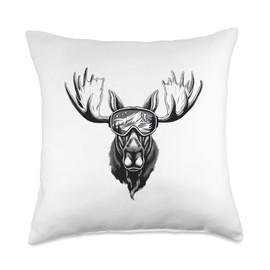 Moose with Ski Goggles Skiing Snowboarding Winter vacation Throw Pillow