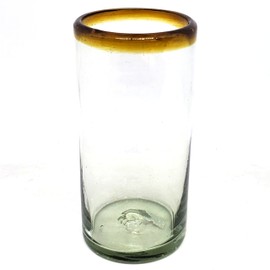 MexHandcraft Amber Rim 20 oz Tall Iced Tea Glasses (set of 6) Mexican Handmade Glassware, Recycled Glass, Lead-free, Toxin-Free (Tall Iced Tea)