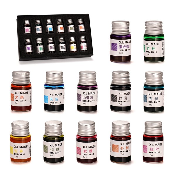 AOKUY Drawing Inks,Calligraphy Inks, 12 Colorful Dip Pen Ink Set for Writing, Drawing, Great for Gift Giving.