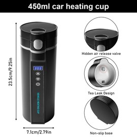 Wasserkocher für Auto, 12V/24V Elektrischer wasserkocher 450ml Fahrzeug Beheizter Wasserkocher Reisewasserkocher Auto Heizbecher mit LCD-Display für Lkw Reise Camping, 75W-100W