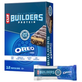 CLIF BUILDERS Protein Bars - OREO-Flavored - 20g Plant Based Protein - Gluten Free - Non-GMO - Low Glycemic - No Artificial Sweeteners - 2.4 oz. (12 Pack)