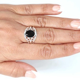 Jeweloporium 925 Silver Ring for Women Size N 1/2 Genuine Black Onyx Stone Vintage Silver Ring Birthday Gift Solitaire Jewelry