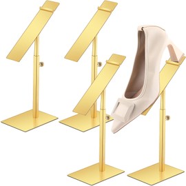 Therwen 4 Pcs Shoe Display Stand Gold Rack Stainless Steel Shoe Stand Golden Metal Riser High Heel Display Rack Holder for Home Shopping Malls(Square Shape)