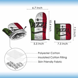 Samgula Pizza Oven Mitts and Pot Holders Sets Italy Sign Retro Poster Heat Resistant 3pcs for Cooking Baking BBQ