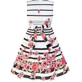 Sunny Fashion LP33 Girls Dress Black Striped Pink Flower Size 7-8