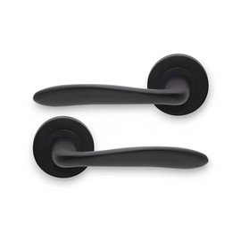 Infinity Decor Pair of Mars Lever Door Handle on Round Rose Set Matt Black Interior Pull Handles – for Interior & Exterior Doors