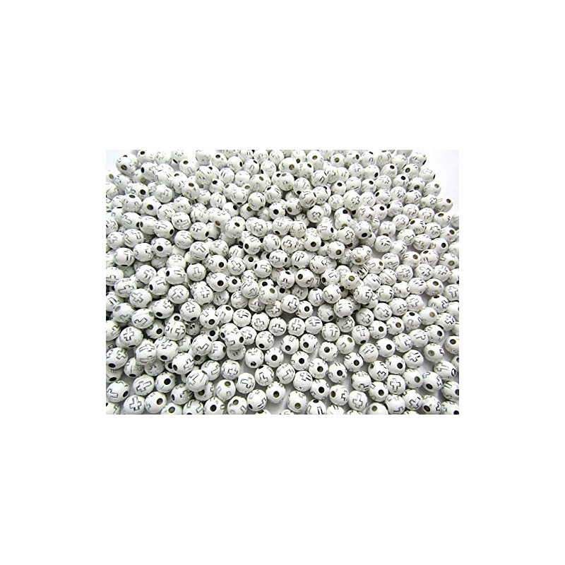 500pcs Silver Cross Acrylic Beads Round Beads 8mm White Craft