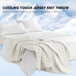Sharper Image Cozy Jersey Knit Throw Blanket Ultra-Soft & Cooling Touch Throw Chic Ogee Quilting, All Season & Lightweight Summer Throw Blanket Cozy T-Shirt Handfeel, Gift Ready, 50x60, Ivory