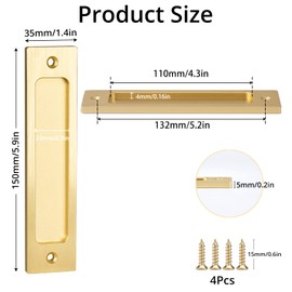 OFOEKV Sliding Barn Door Closet Handles Pulls - 2pcs Finger Flush Aluminum Alloy Pull Handle Rectangular Recessed with Sliding Pocket Door Hardware for Drawers Cabinet Garages (Gold, Rectangular)