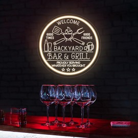Bar and Grill Neon Sign,Dimmable Bar & Grill Sign, Backyard Patio Wall Art,Bar Sign,Grill Sign Backyard Sign BBQ Grilling Light Up Sign for Backyard,Garden Yard,Patio Decor, Housewarming Gift
