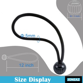 Joneaz Tarp Tie Down Bungee Cords with Balls 12 inch Black, UV Resistant, 50-Piece
