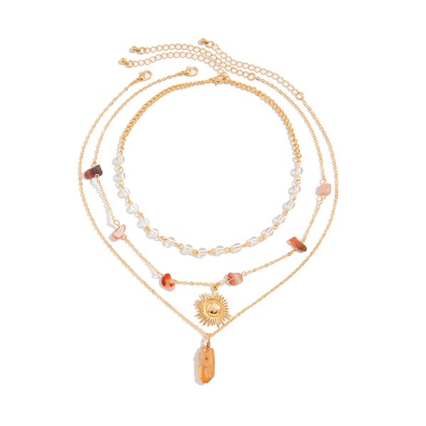 Systechy Irregular Stone Pendant Necklace for Women Bohemian Gravel Pendant