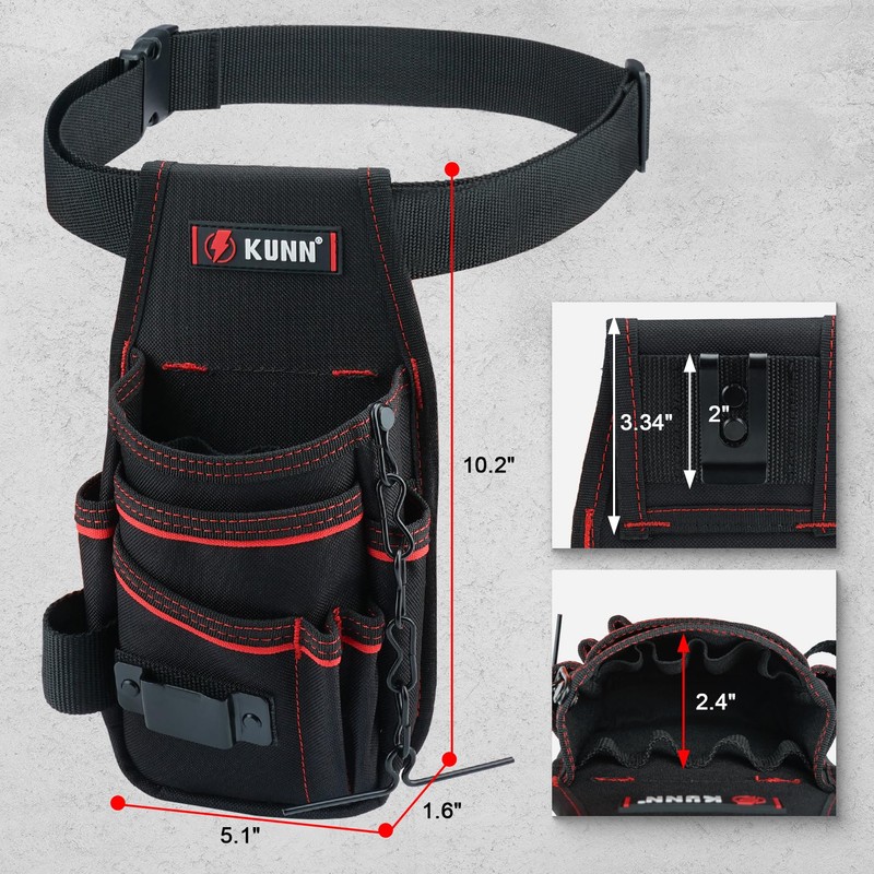 KUNN Electrician Tool Pouch with Belt Clip - 7-Pocket Lightweight
