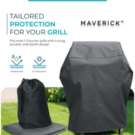 Maverick Premium Grill Cover for Outdoor Grill, Heavy Duty 34 Inch BBQ Grill Cover, PVC Coating, PFAS Free, Water/UV Resistant, 600 Denier Ripstop Oxford Fabric, Fits Gas & Barbecue Grills