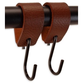 Brute Strength - Multifunctional Leather S-Hooks - Cognac - 2 Pieces - S Shaped Hooks - Coat Hook - Leather Hooks - Leather s Hooks - Black s Hooks - Kitchen Hooks