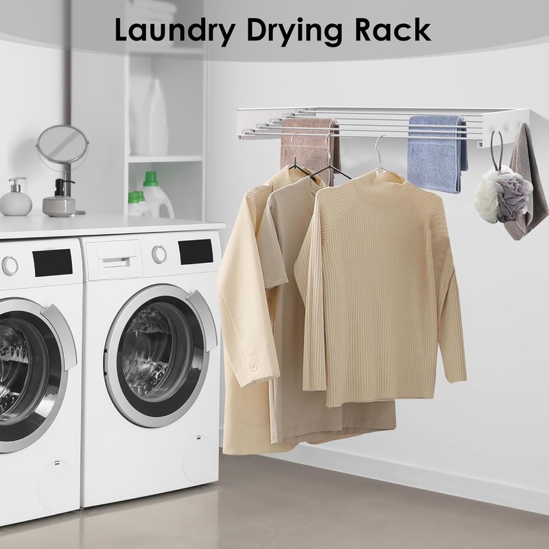 Wall Mounted Foldable, Space Saving Clothes Drying Rack with Knob,