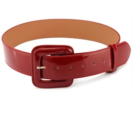 ANNULOYA Wide Patent Leather Belt Women with Wide Square Buckle Grommet Cinch High Waist Belts for Dress (Red)