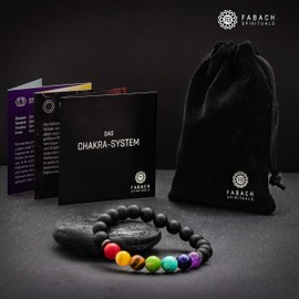 FABACH Chakra Bead Bracelets with 8 mm Gemstone Beads, Lava Stone and Onyx Natural Stone (Black) – Yoga Bracelets made of Healing Stones – Energy Bracelets for Men and Women, Pearl