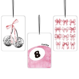 ChenCraty Trendy Coquette Pink Bow Lavender Car Air Freshener 3 Pcs, Preppy Disco Ball Lucky 8 Ball Air Freshener Hanging Decor for Cars Closet Drawer Books, Cute Accessories Gifts for Women Girls