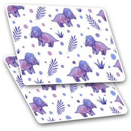 2 x 10cm Rectangle Stickers - Purple Triceratops Dinosaur Girls Decals 15986