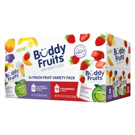 Buddy Fruits Pure Blended Fruit Snack To Go Variety Pack, Multifruit & Strawberry Applesauce 3.2oz (Pack of 24) | 100% Real Fruit | No Sugar, Non GMO, Vegan, Gluten Free, No Preservatives, BPA Free, Certified Kosher