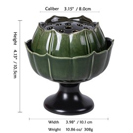 Nivanazen Ceramic Incense Holder with Lid,Lotus Incense Cone Holder for Coil Incense and Powder Incense,Mediation Gift,Home Decor (Deep Green)