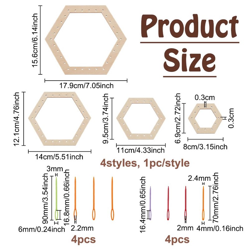 FINGERINSPIRE Weaving Loom Kit Set Includes 4Pcs Hexagon Wood Crochet