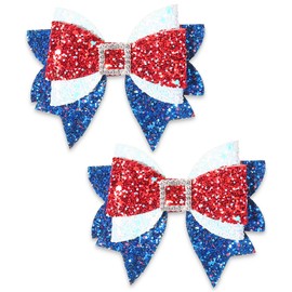 4th of July Hair Bows for Girls Patriotic Alligator Clip Glitter Sparkly Red White Blue Sequin Bow Hair Clips American Flag Barrettes Hairpins Independence Day Hair Accessories for Kids Baby 2Pcs
