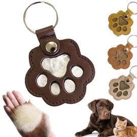 Paw Print Pet Memorial Keychain, Leather Photo Frame Design, Multiple Colors (Dark Chocolate), Dog Paw Print Keyring, Pet Photo Frame Holder, Pet Memory Keepsake, Leather Pet Remembrance Gift