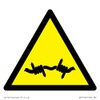 W033 Warning: Barbed wire Sign - 85x85mm - S85