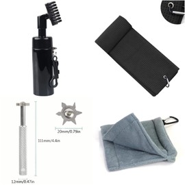 Golf Club Water Spray Cleaner Brush with Waffle Golf Towels Cleaning Tool Kit,Golf Grooves Cleaning Set Accessories for Golfers,Cool Golfing Gifts for Men Women Husband Father Boyfriend,4 PCS/Black