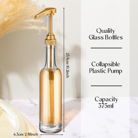 Baderke 8 Pack Glass Coffee Syrup Dispenser Bottles for Bar, 375ml Coffee Pump Dispenser, Glass Syrup Bottle with Pumps, Bar Accessories Clear Bottles(Gold)
