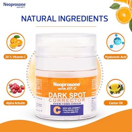NEOPROSONE | Crema despigmentante facial y corporal | con Vitamina C 20%, Ácido Hialurónico y Vitamina E | antipigmento | crema aclarante corporal | c