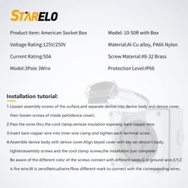 STARELO 50Amp Power Outlet Box,NEMA 10-50R Receptacle 125/250Volt,Outdoor dustproof and Weatherproof.No Grounding, Outlet for RV,EV,Heavy Duty Industrial Grade Power Receptacle.ETL Listed.