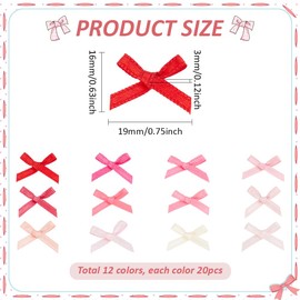 PH PandaHall 240pcs Valentine Pink Mini Bows 12 Colors Small Red Bowknot Tiny Craft Bows Ribbon Bows Twist Tie Bows Fabric Bows Boutique for DIY Craft Gift Wrapping Hair Clip Sewing Party 0.75x0.63in