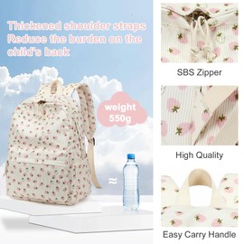 LOIDOU Backpack for Teenagers Girls Bookbags Children's Backpack Kids School Backpack with Lunch Bag Pencil Case School Bag Set for School, Strawberry Beige, L, Casual