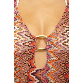 BECCA Women's Standard Paradise Buckle Tunic, Plunge Neck, Casual, Beach Cover Ups, Carrot Vivid Pink