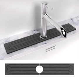TOOVEM Kitchen Sink Splash Guard, Diatomite Fast Drying Stone Sink Mat, 23.6 x 4 inches Absorbent Mat Faucet, Sink Protectors for Kitchen Counter Sink, Dark Grey