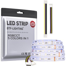 BTF-LIGHTING 5in1 RGBCCT 5050 5M 60LEDs/m 300LEDs RGB+Cold+Warm White LED Strips DC24V Ip65 Waterproof White PCB 5 Colour in 1 LED for Room Garden Home Decoration(Strips Only)