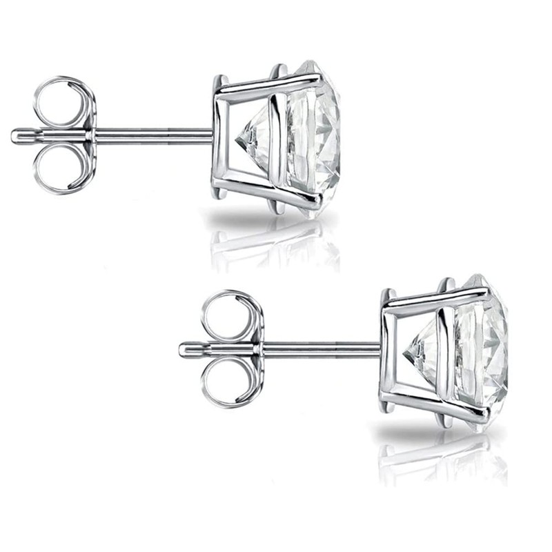 Moissanite Stud Earrings • 14K Gold Solid • Round Cut
